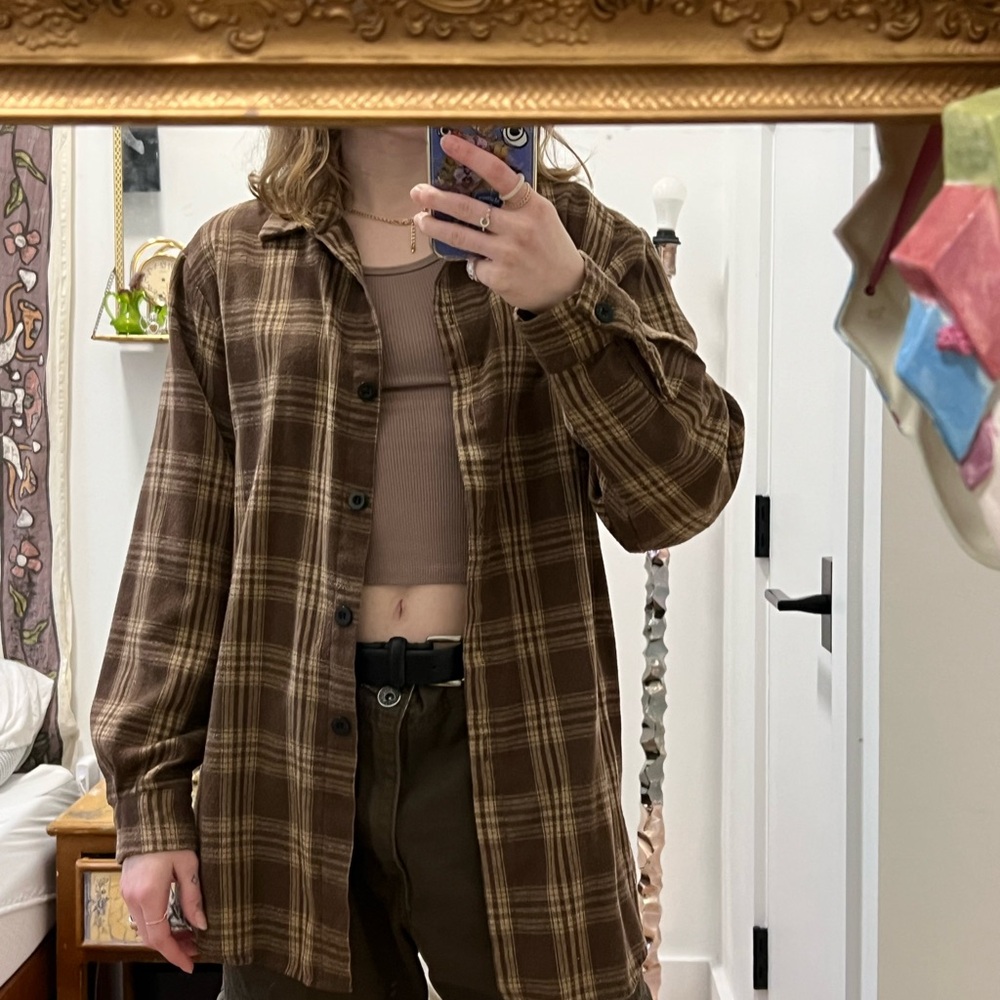 Brown Plaid Button-Up Flannel